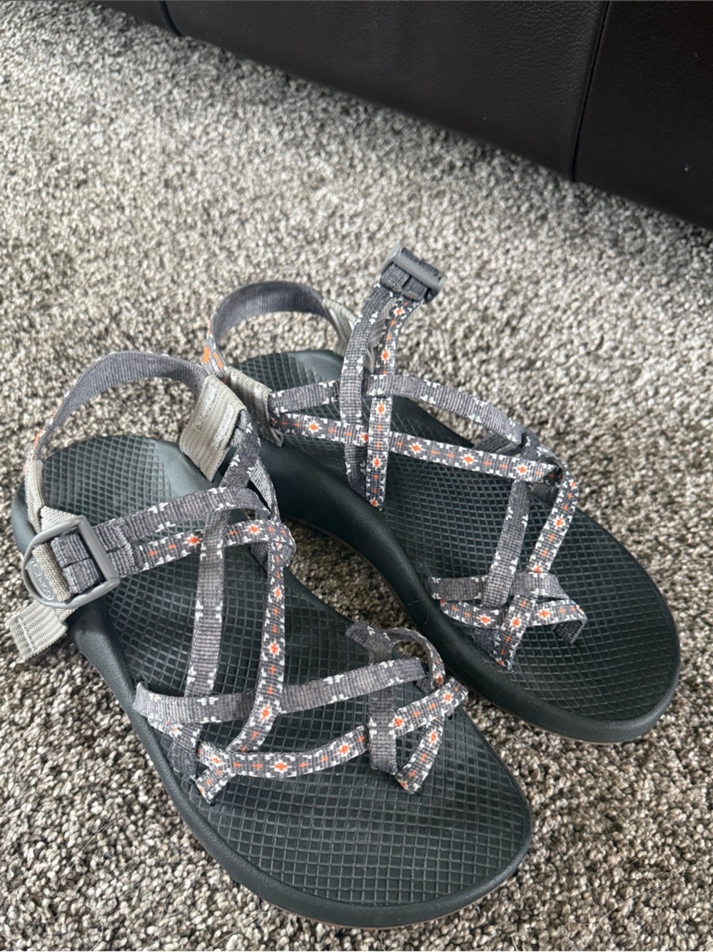 Chaco Women's Gray Strappy Sandals with Orange Floral Detail size 9